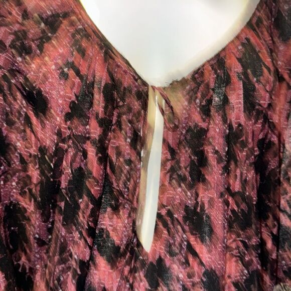 Free People Chloe Cold Shoulder Cherry Combo Floral Keyhole  Blouse - Picture 6 of 10